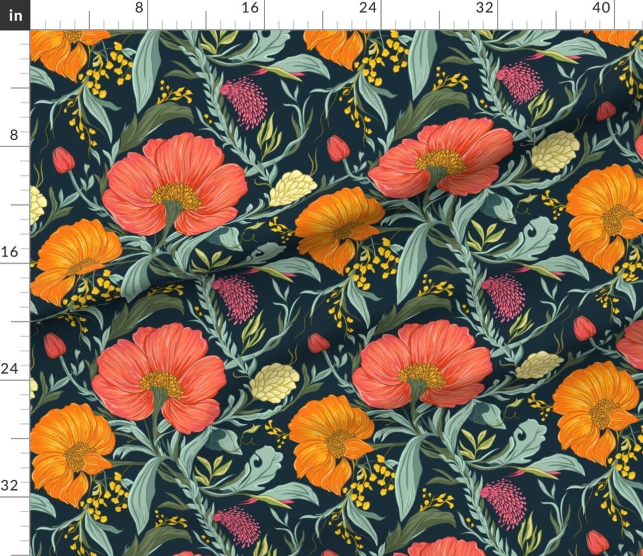 Whimsical Floral Bold Hand Drawn Botanical Garden Modern Florals Tropical Hibiscus Party Spring Summer Statement Orange Pink Green Custom Printed Fabric by Spoonflower Various Fabrics by the Yard or Fat Quarter